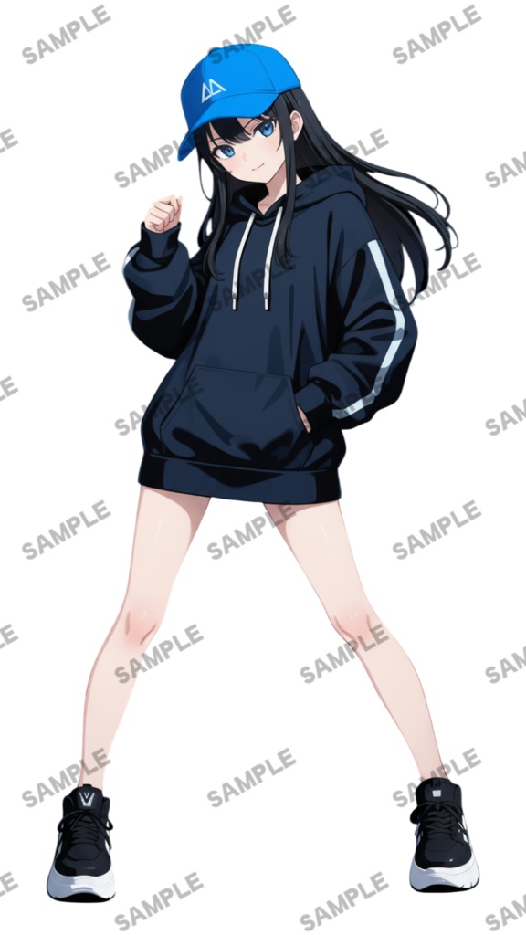 【1点限定 キャラクター IRIAM動作確認済み】立ち絵素材188 黒髪パーカーの女の子