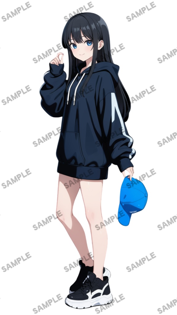【1点限定 キャラクター IRIAM動作確認済み】立ち絵素材188 黒髪パーカーの女の子