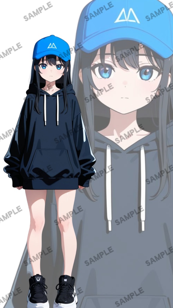 【1点限定 キャラクター IRIAM動作確認済み】立ち絵素材188 黒髪パーカーの女の子