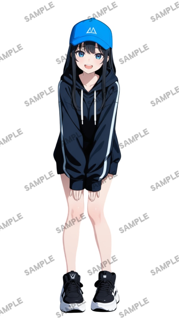 【1点限定 キャラクター IRIAM動作確認済み】立ち絵素材188 黒髪パーカーの女の子