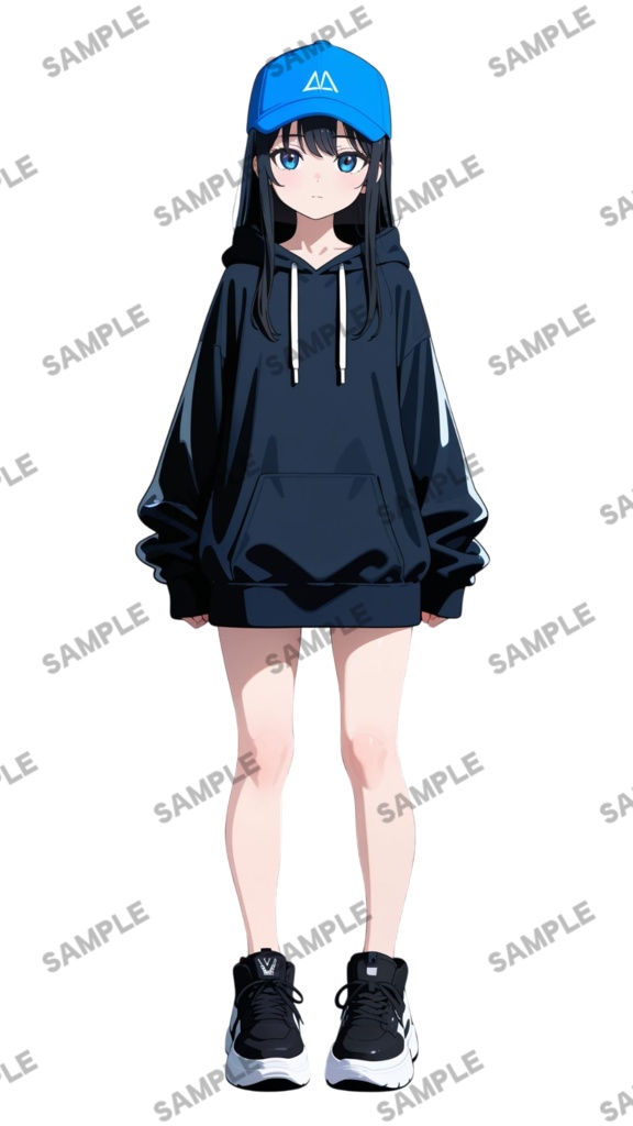 【1点限定 キャラクター IRIAM動作確認済み】立ち絵素材188 黒髪パーカーの女の子