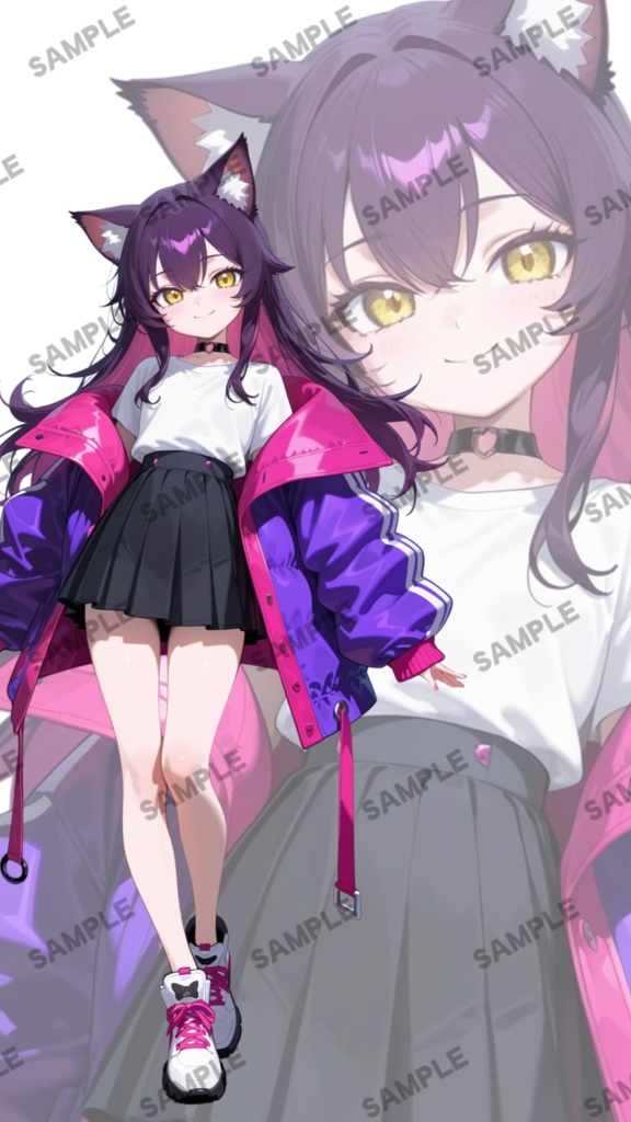 【1点限定 キャラクター IRIAM動作確認済み】立ち絵素材192 猫耳黒赤毛の女の子