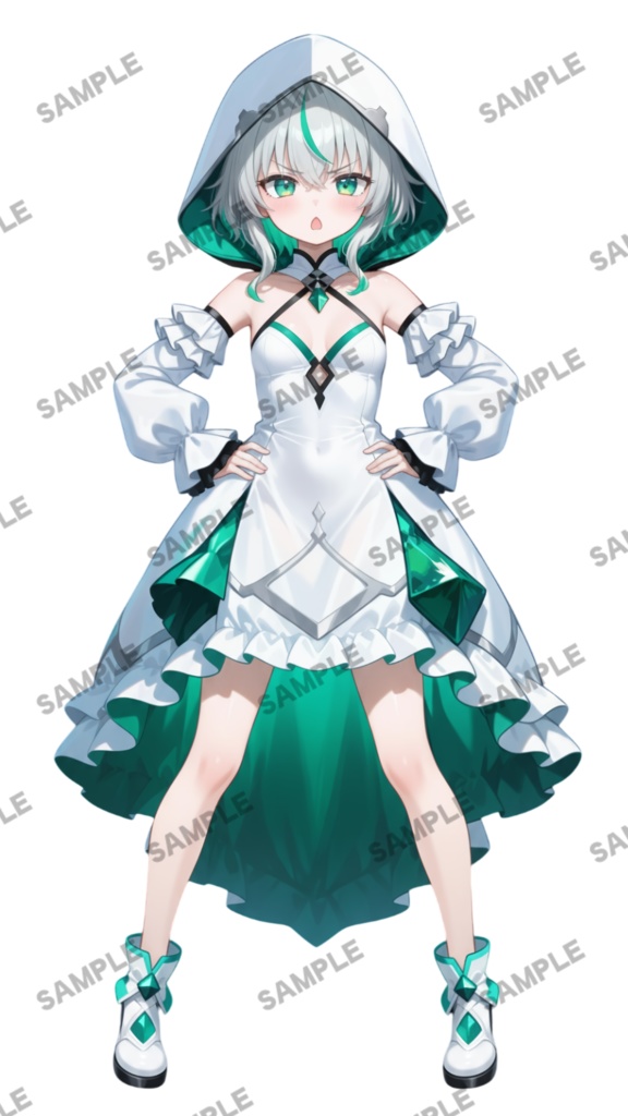 【1点限定 キャラクター】立ち絵素材227 エメラルドのパーカー娘