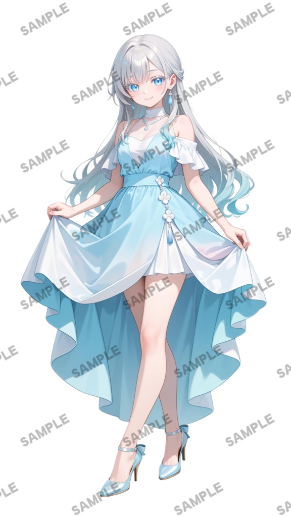 【1点限定 キャラクター IRIAM動作確認済み】立ち絵素材248 銀髪ドレスの女の子