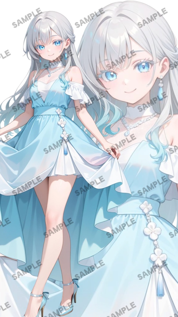 【1点限定 キャラクター IRIAM動作確認済み】立ち絵素材248 銀髪ドレスの女の子