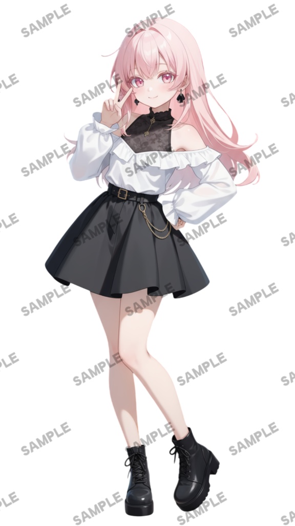 【1点限定 キャラクター IRIAM動作確認済み】立ち絵素材252 黒ピンクの女の子