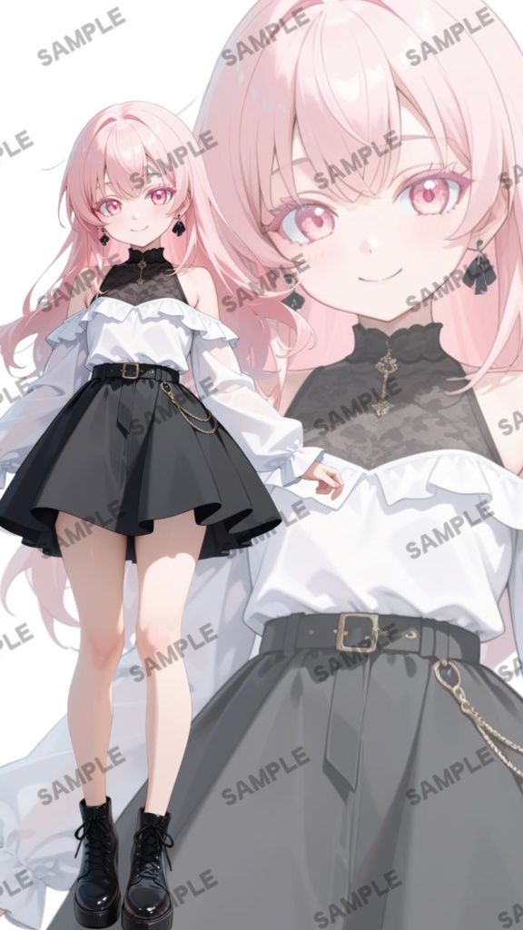 【1点限定 キャラクター IRIAM動作確認済み】立ち絵素材252 黒ピンクの女の子