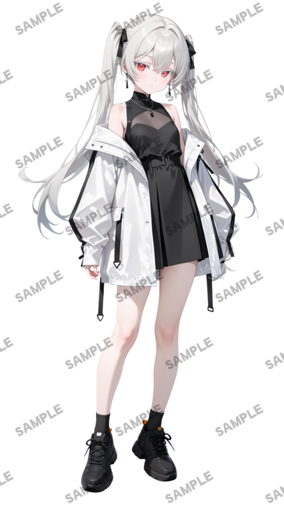 【1点限定 キャラクター IRIAM動作確認済み】立ち絵素材261 赤眼銀髪ツインテールの女の子