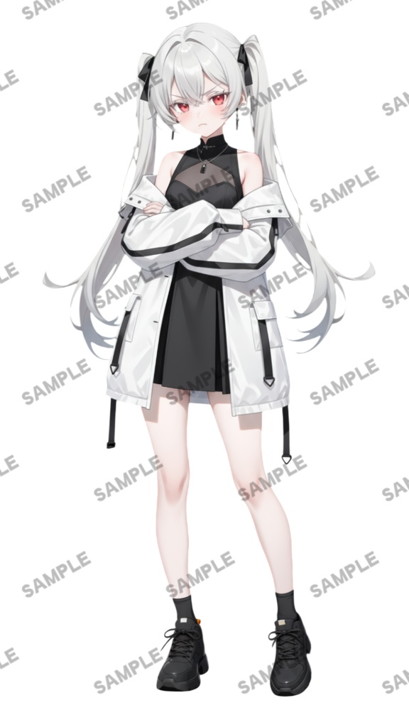 【1点限定 キャラクター IRIAM動作確認済み】立ち絵素材261 赤眼銀髪ツインテールの女の子