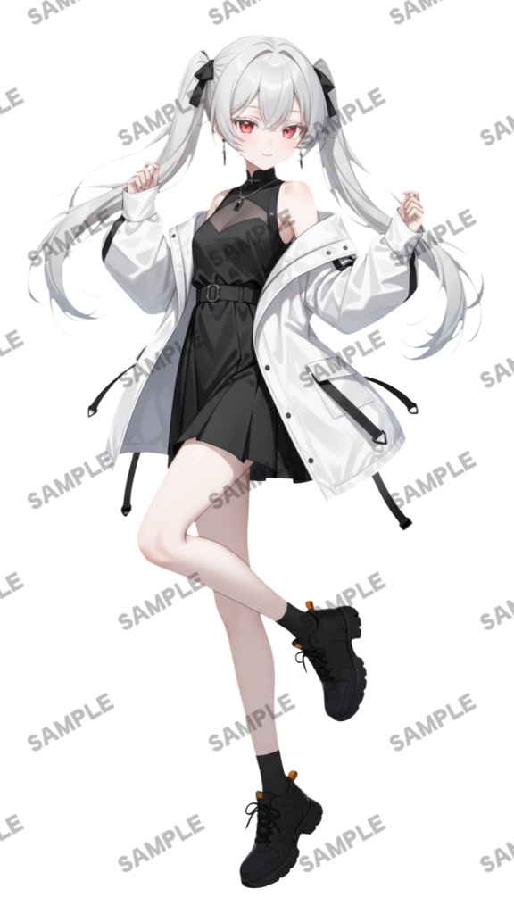 【1点限定 キャラクター IRIAM動作確認済み】立ち絵素材261 赤眼銀髪ツインテールの女の子