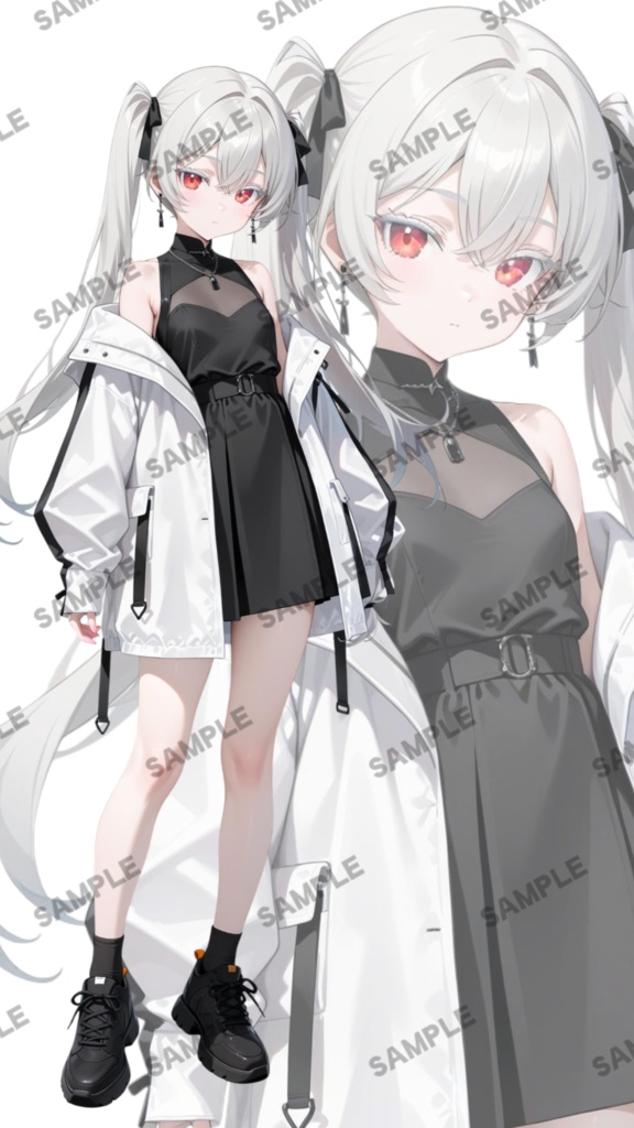 【1点限定 キャラクター IRIAM動作確認済み】立ち絵素材261 赤眼銀髪ツインテールの女の子