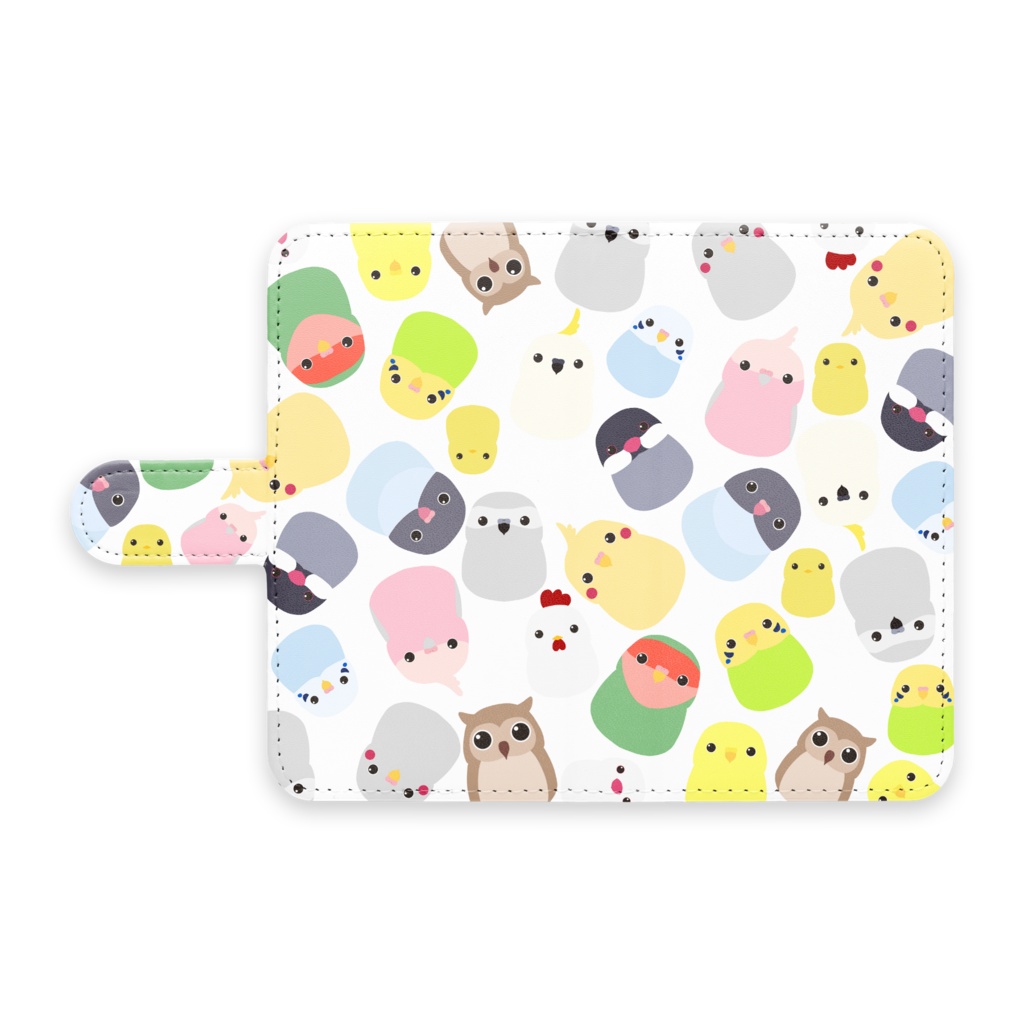 ぎっしりいろいろ小鳥たち 手帳型androidケース