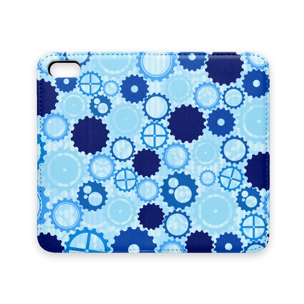 ぎっしりな青色と水色の歯車 手帳型iphoneケース つきしょっぷ Booth