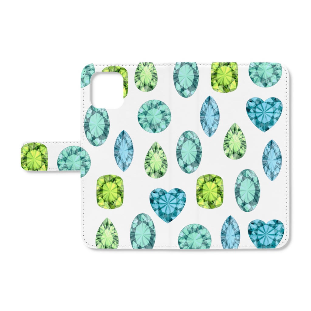 緑色の宝石　手帳型iPhoneケース