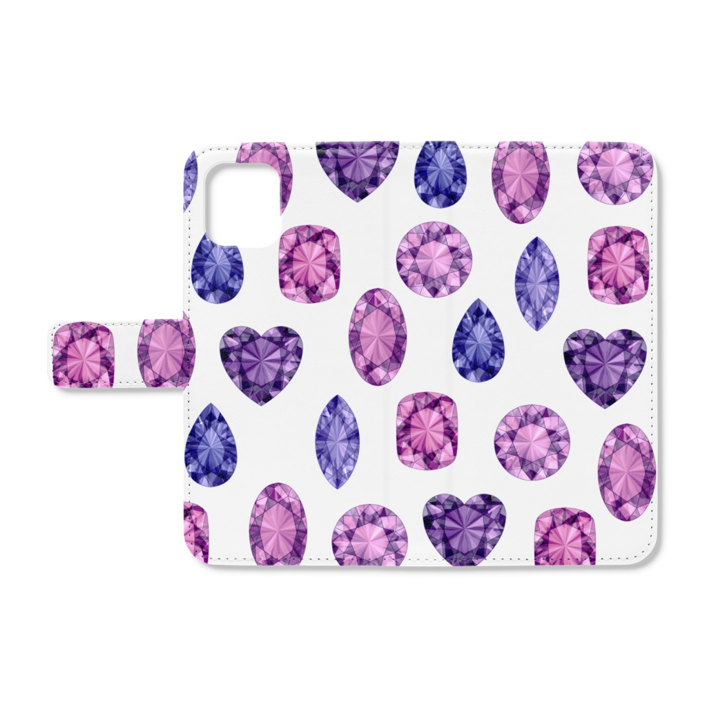 紫色の宝石　手帳型iPhoneケース