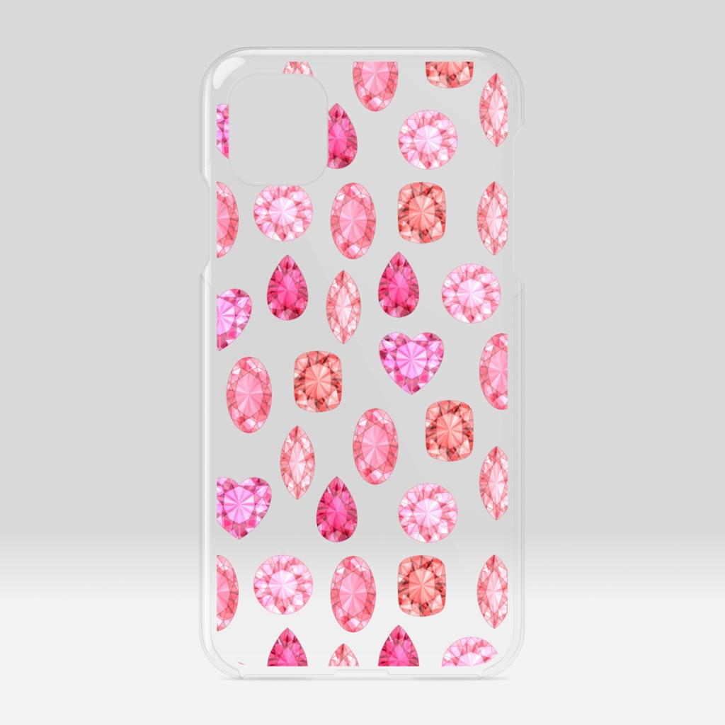 赤色とピンク色の宝石　クリアiPhoneケース