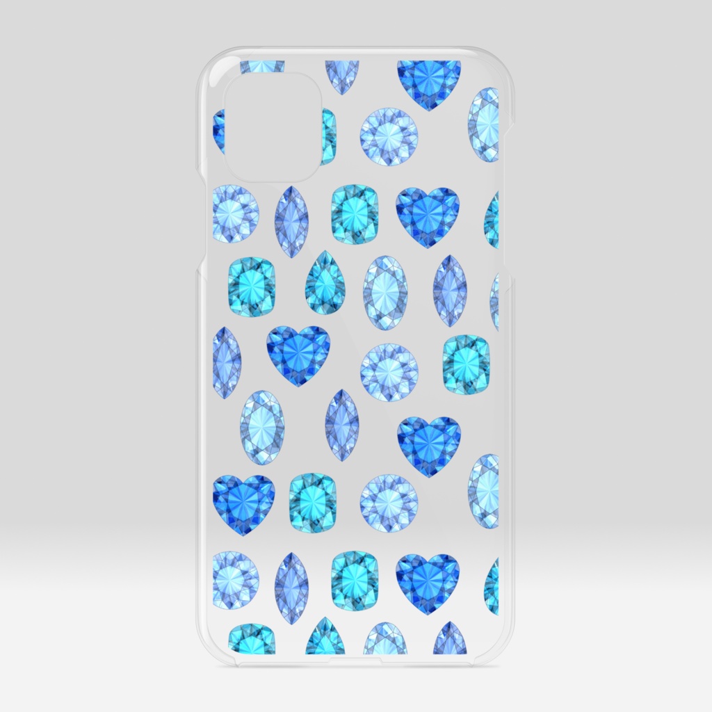 青色と水色の宝石　クリアiPhoneケース