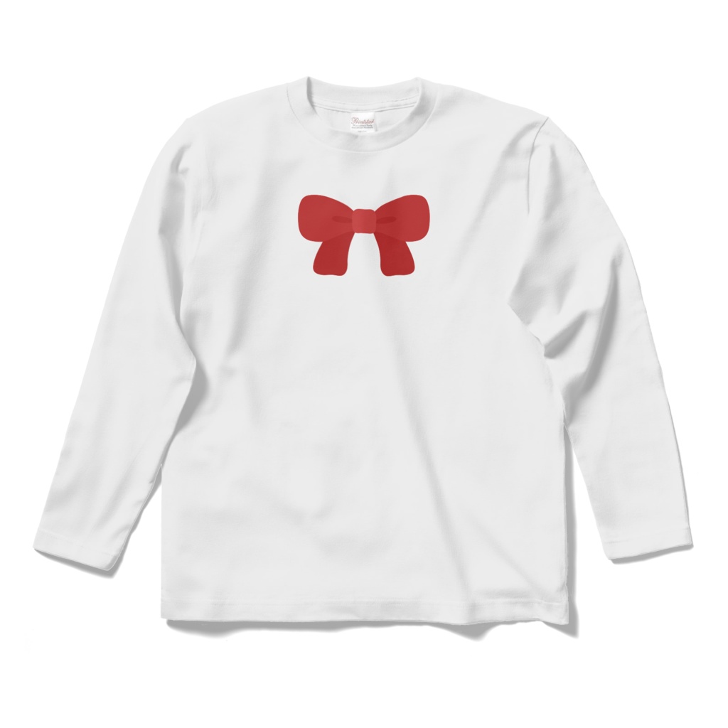 赤色のリボンのロングスリーブTシャツ