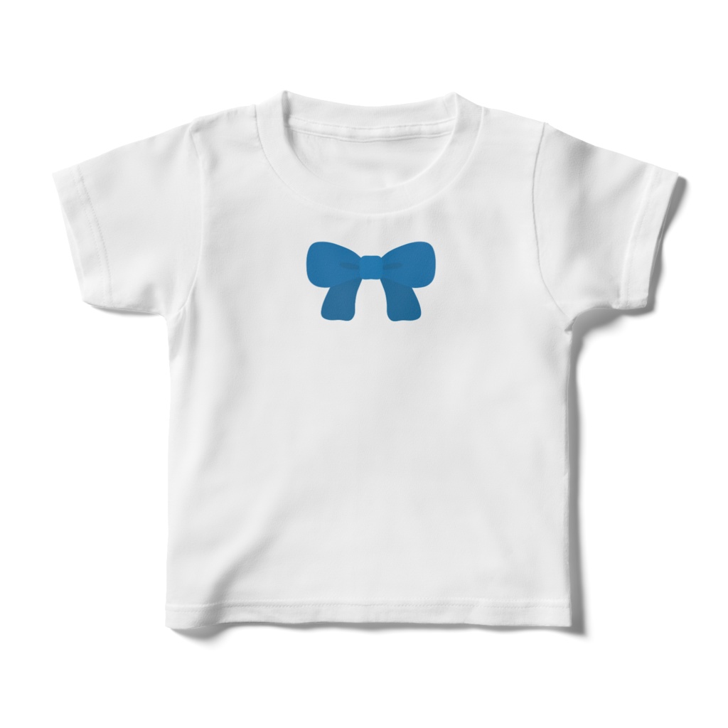 青色のリボンのキッズTシャツ