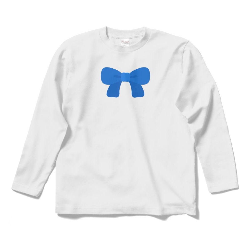 青色のリボンのロングスリーブTシャツ