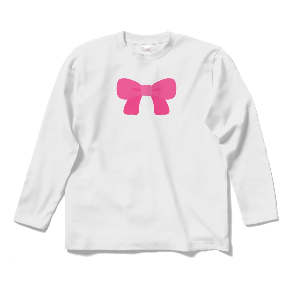 ピンク色のリボンのロングスリーブTシャツ