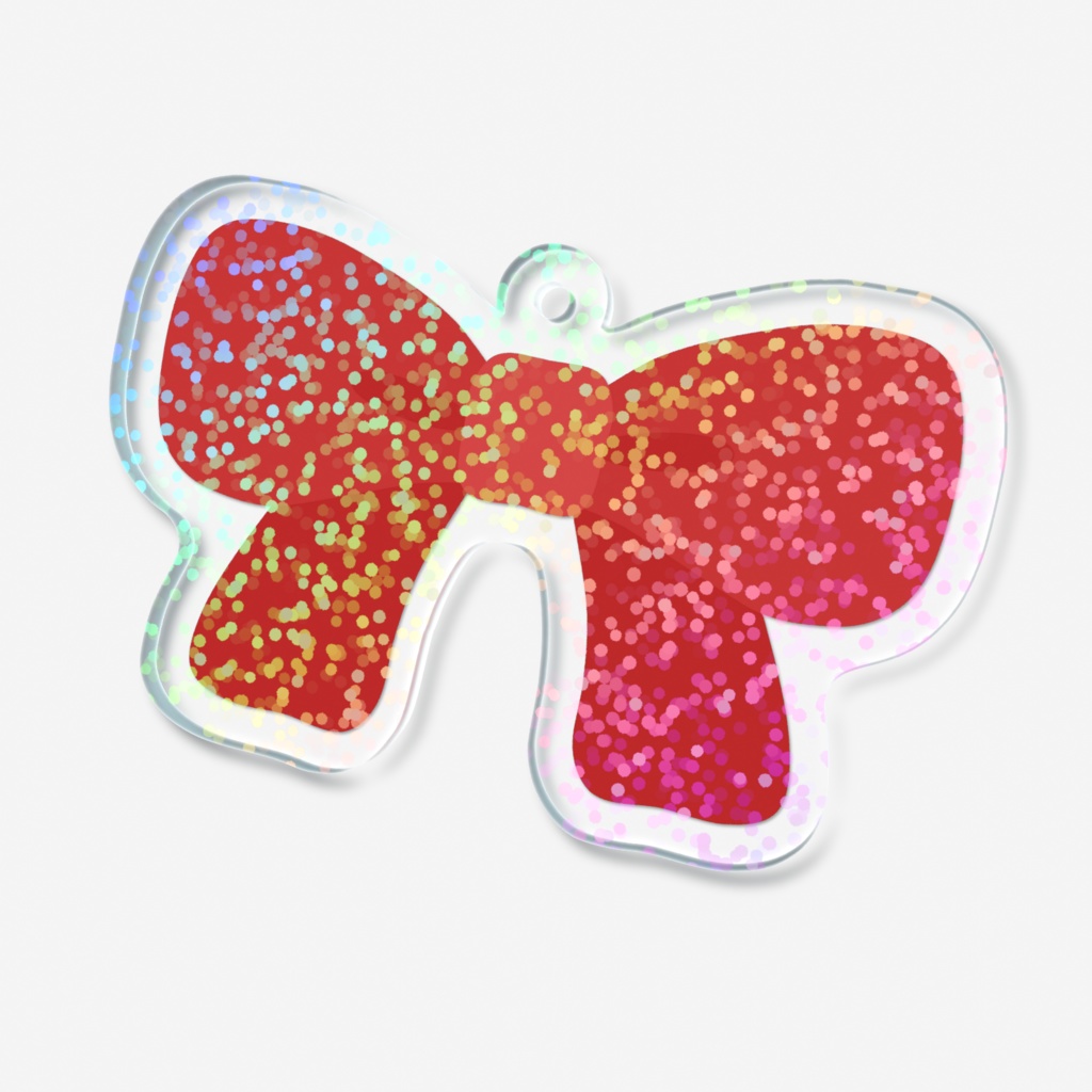 赤色のリボンのホログラムアクリルキーホルダー