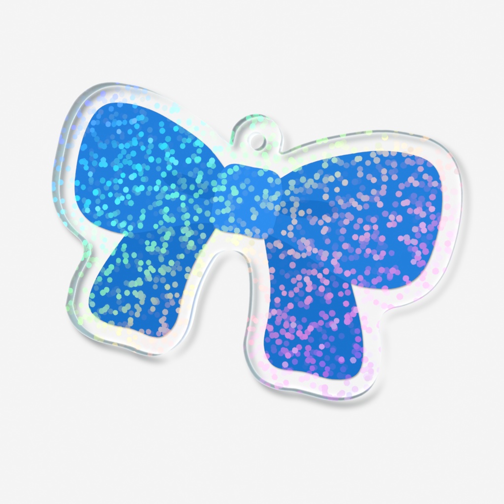 青色のリボンのホログラムアクリルキーホルダー