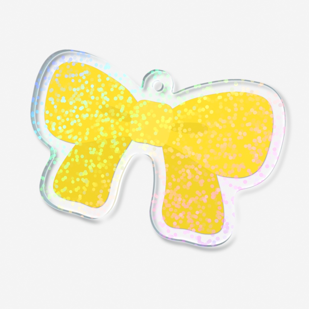 黄色のリボンのホログラムアクリルキーホルダー