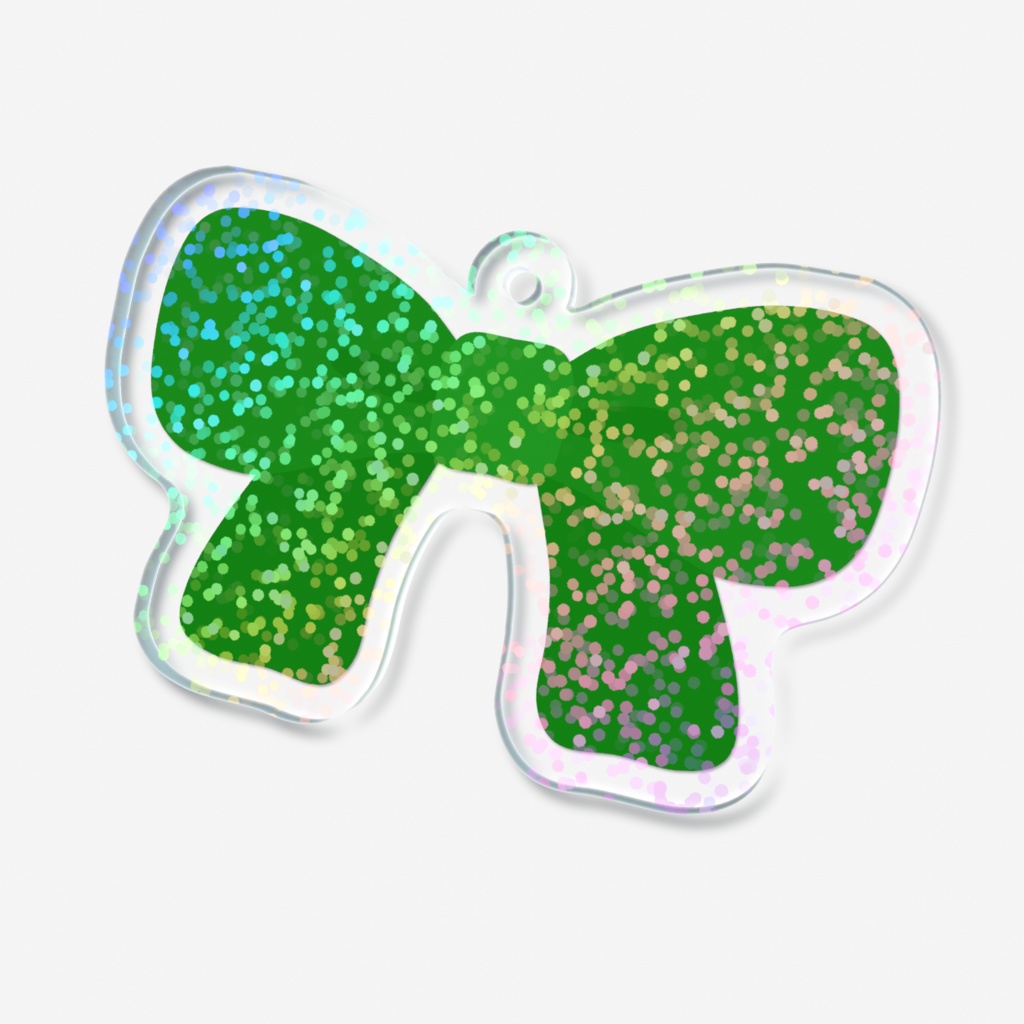 緑色のリボンのホログラムアクリルキーホルダー