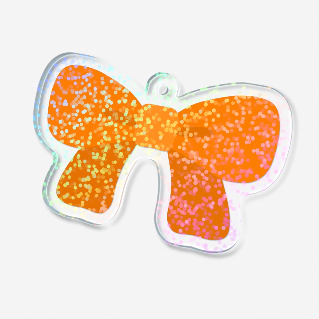 オレンジ色のリボンのホログラムアクリルキーホルダー