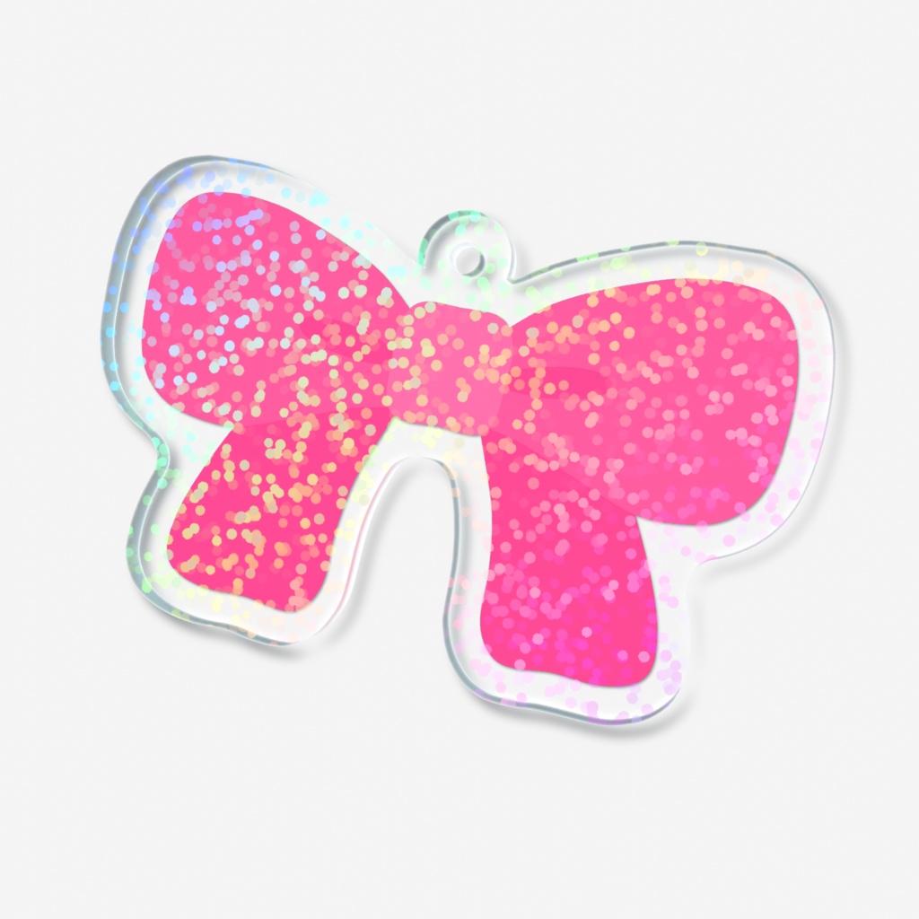 ピンク色のリボンのホログラムアクリルキーホルダー