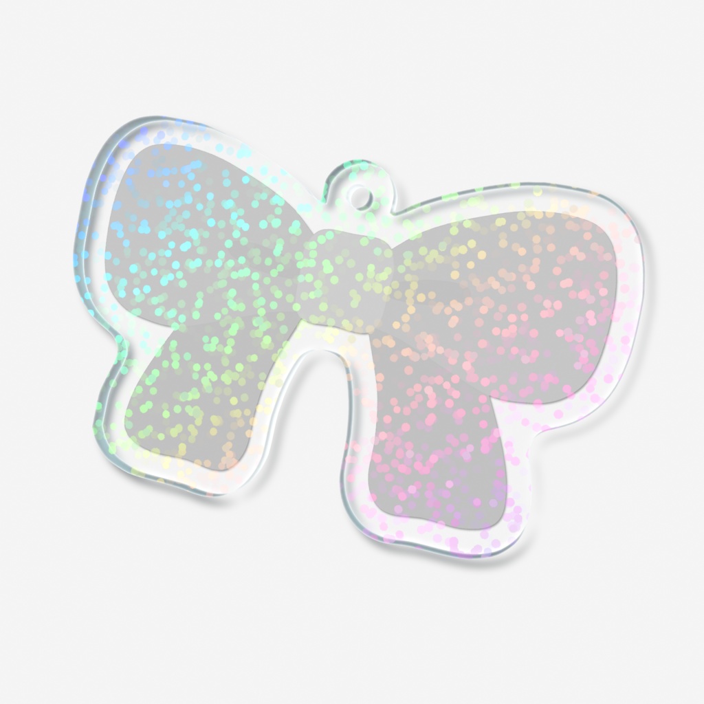 白色のリボンのホログラムアクリルキーホルダー