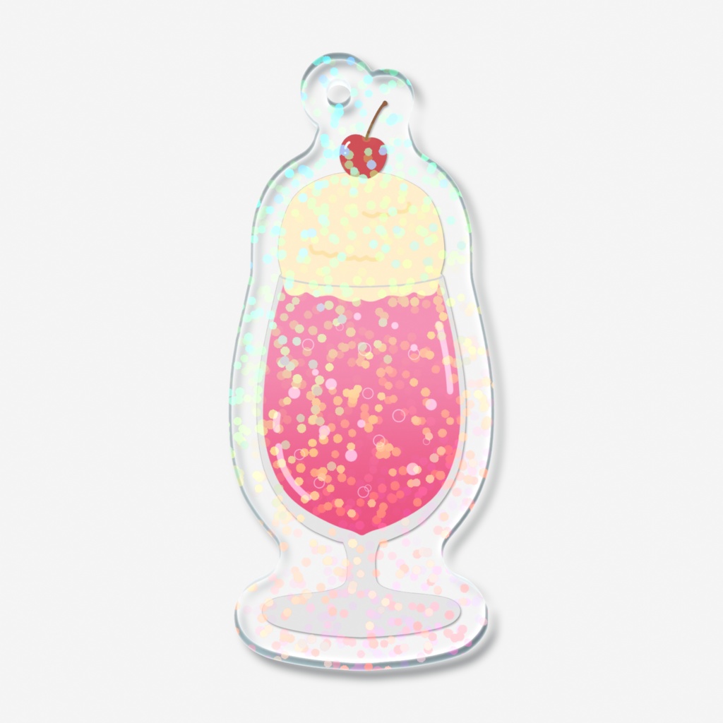 桃色クリームソーダのホログラムアクリルキーホルダー