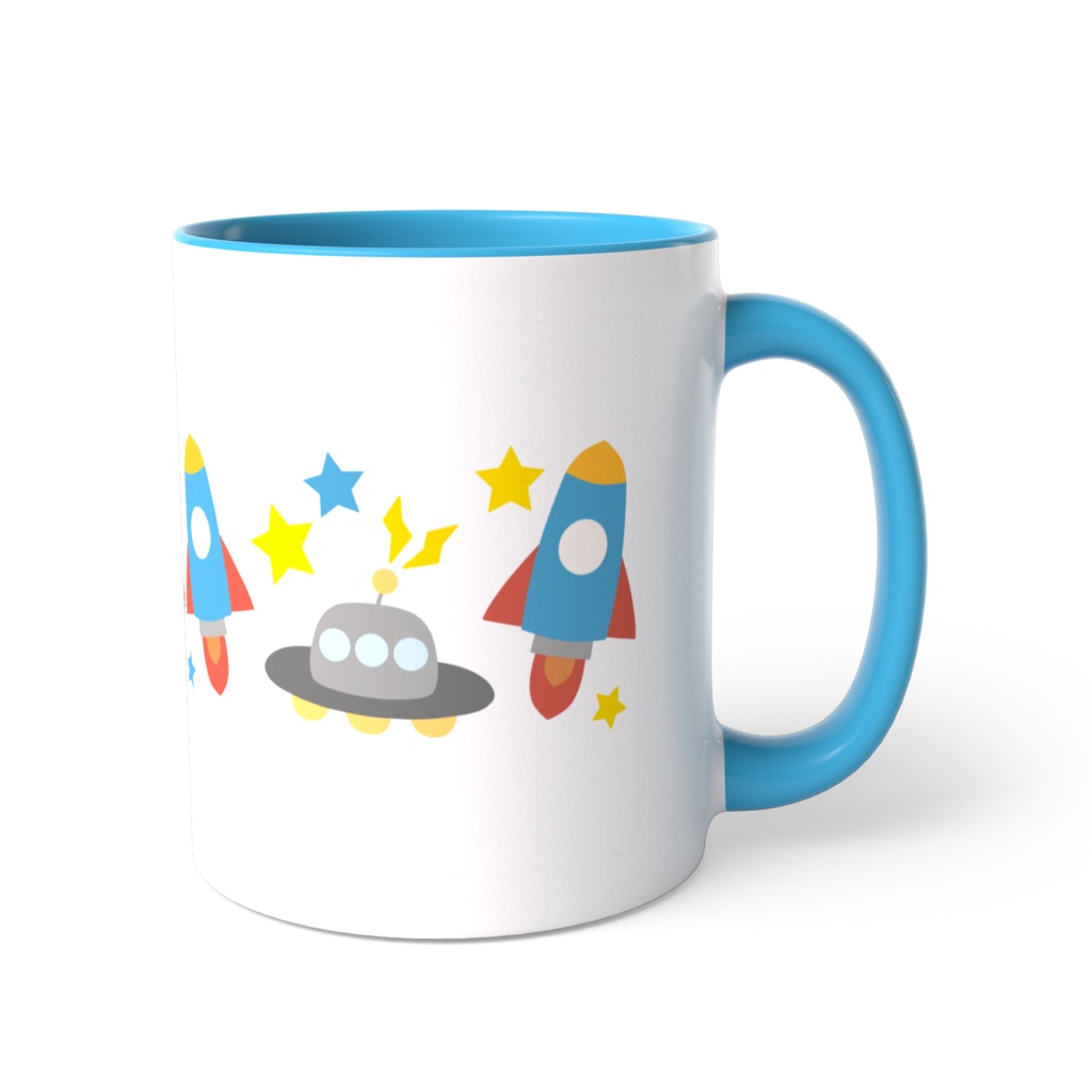 ユーフォーとロケットのツートンカラーマグカップ