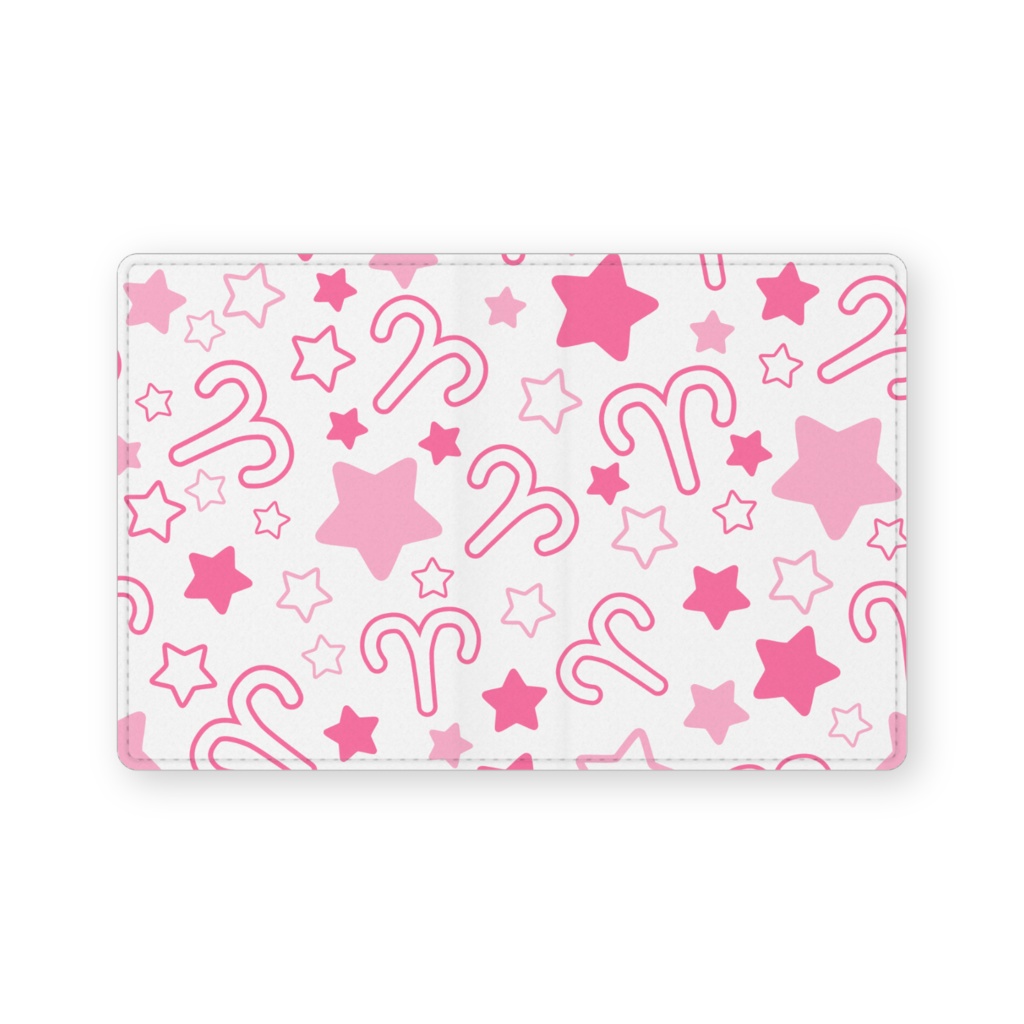 ピンク色のおひつじ座のレザー製名刺入れ