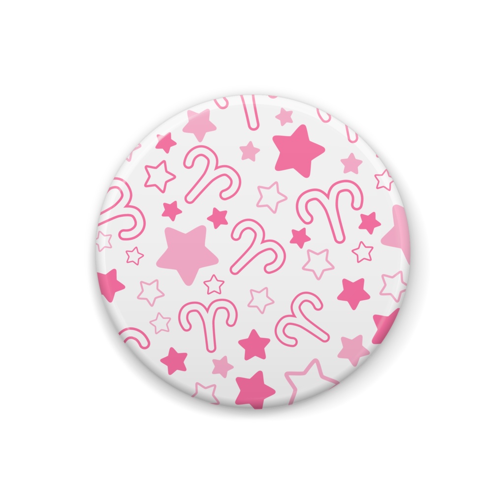 ピンク色のおひつじ座の缶バッジ