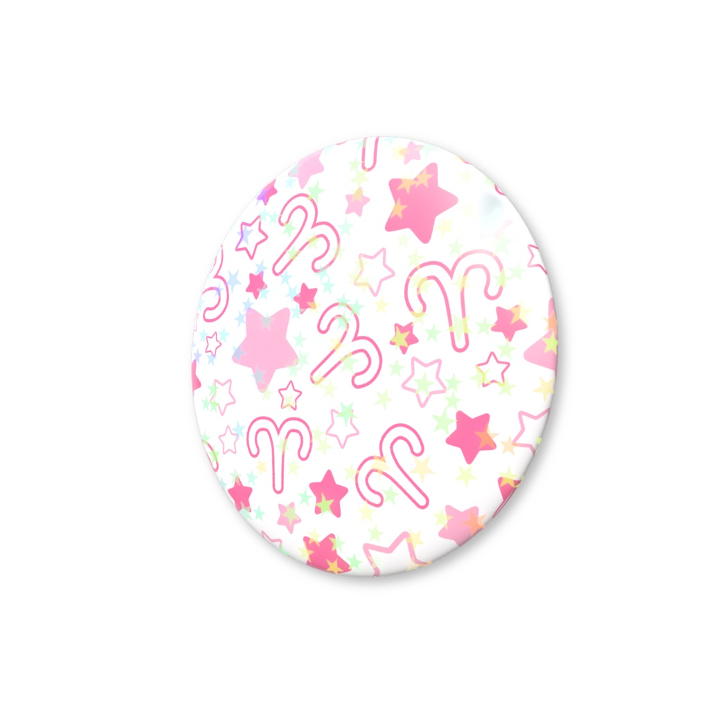 ピンク色のおひつじ座のホログラム缶バッジ