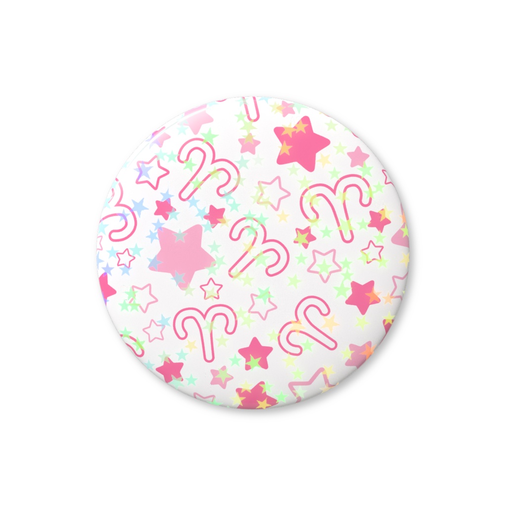 ピンク色のおひつじ座のホログラム缶バッジ