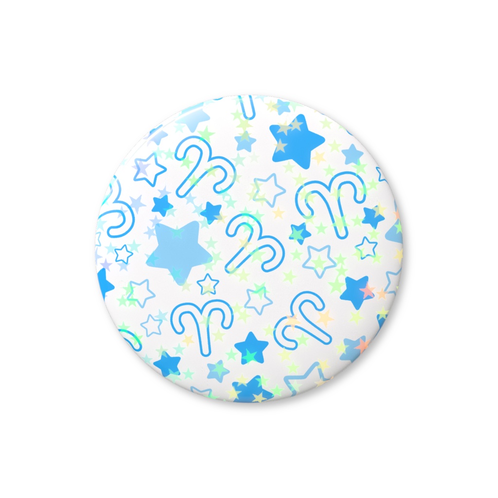 青色のおひつじ座のホログラム缶バッジ