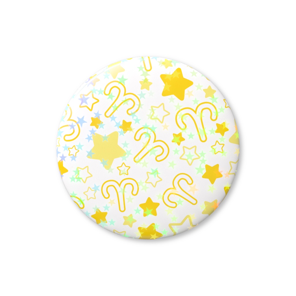 黄色のおひつじ座のホログラム缶バッジ