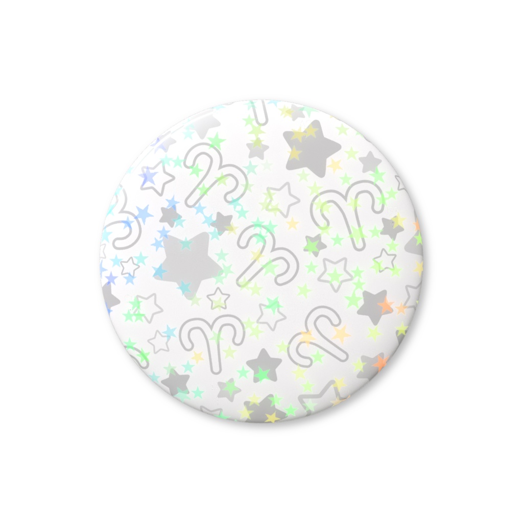 白色のおひつじ座のホログラム缶バッジ