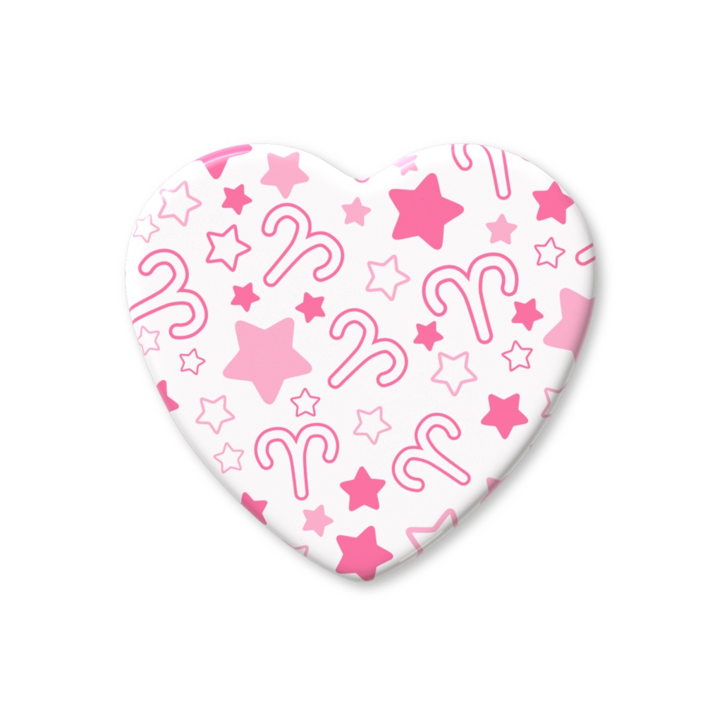 ピンク色のおひつじ座のハート缶バッジ