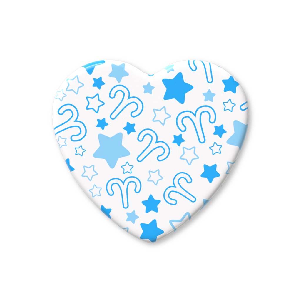 青色のおひつじ座のハート缶バッジ