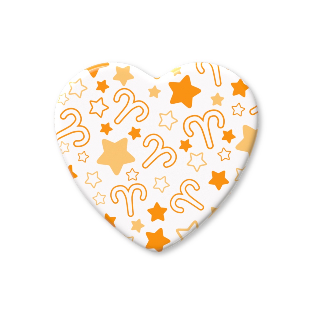 オレンジ色のおひつじ座のハート缶バッジ