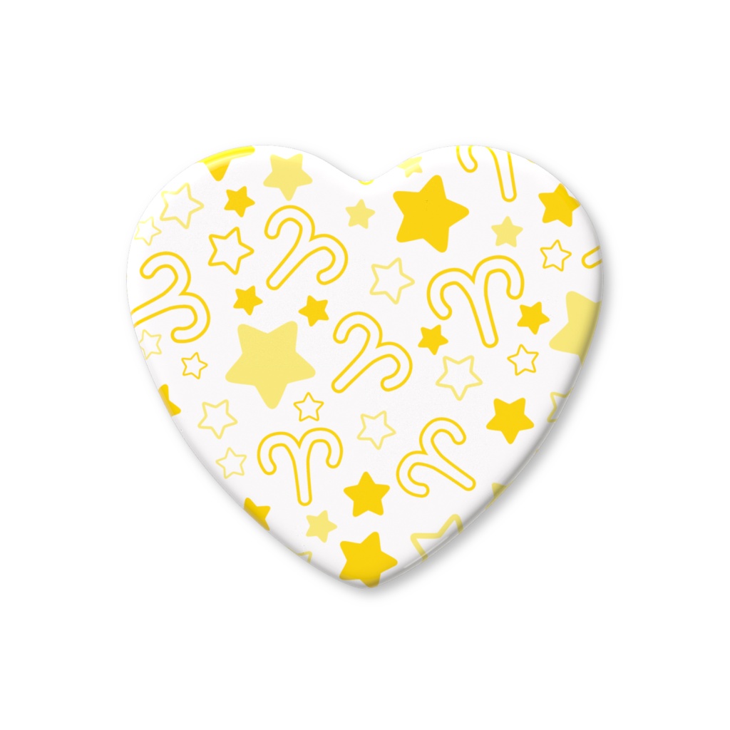 黄色のおひつじ座のハート缶バッジ