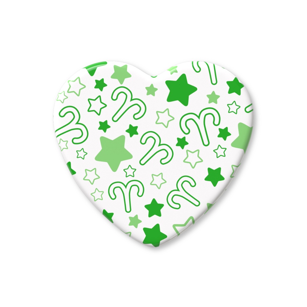 緑色のおひつじ座のハート缶バッジ