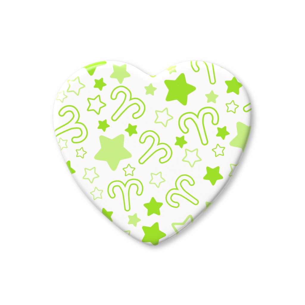 黄緑色のおひつじ座のハート缶バッジ