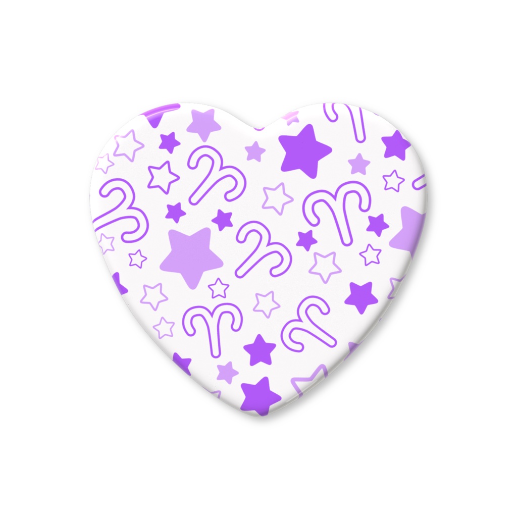 紫色のおひつじ座のハート缶バッジ