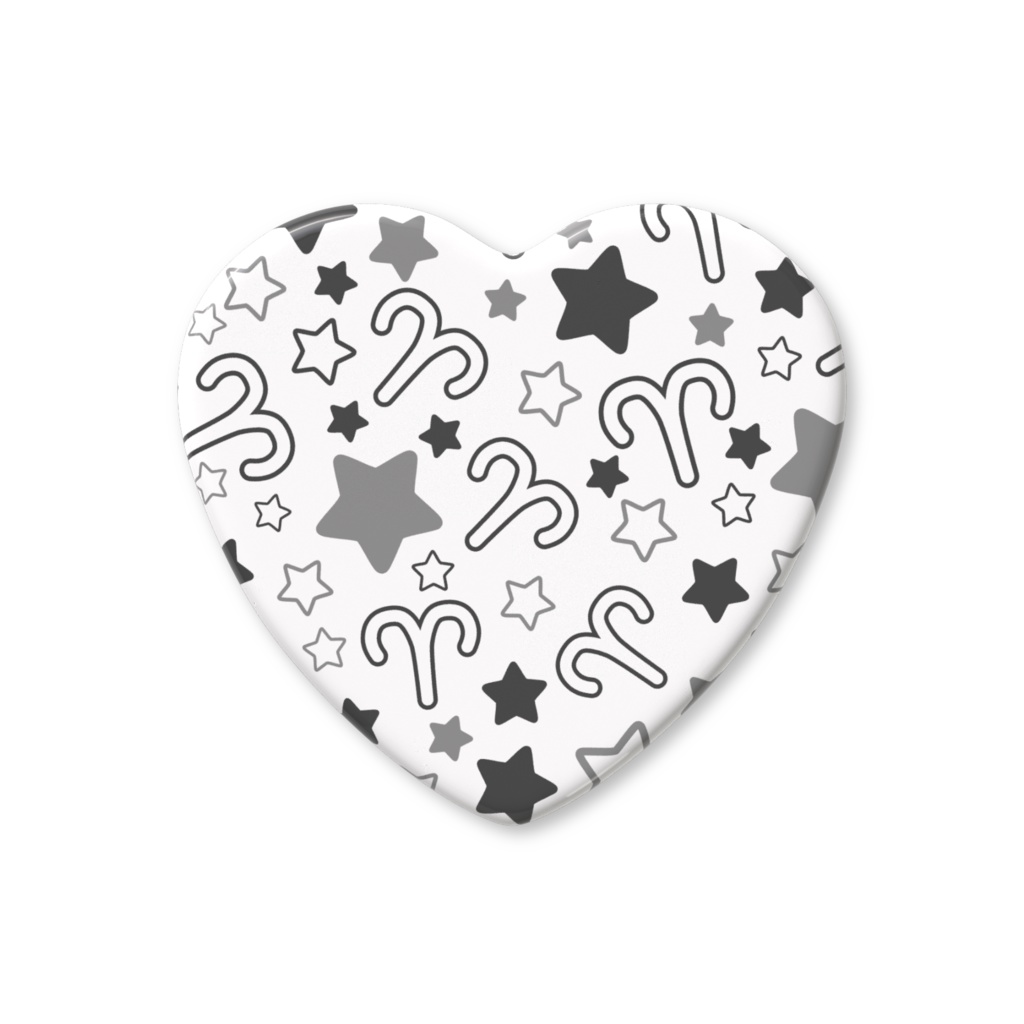 黒色のおひつじ座のハート缶バッジ