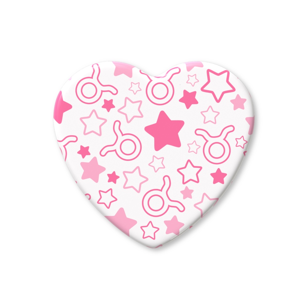 ピンク色のおうし座のハート缶バッジ